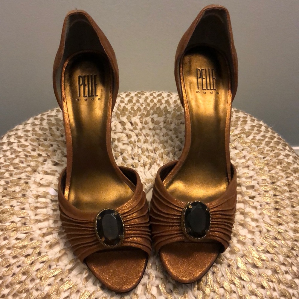 Pelle Moda Unique Bronze Peep Toes SZ 9.5 - Picture 3 of 5